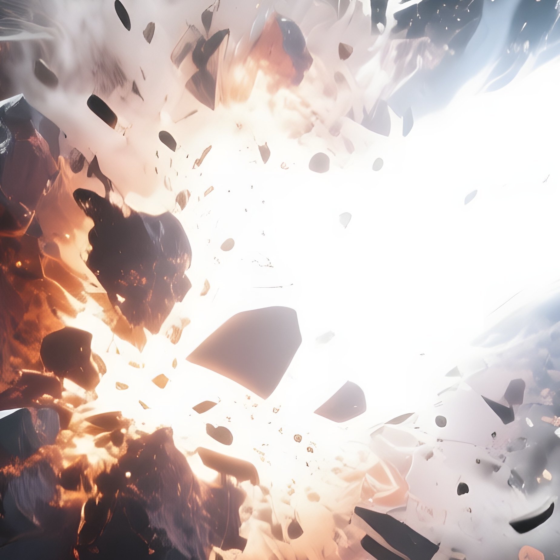 A Dramatic Shot Of A Massive Asteroid Being Struck By A Bright Comet Tail, Shards Exploding Outward - Full Resolution Quality Preview