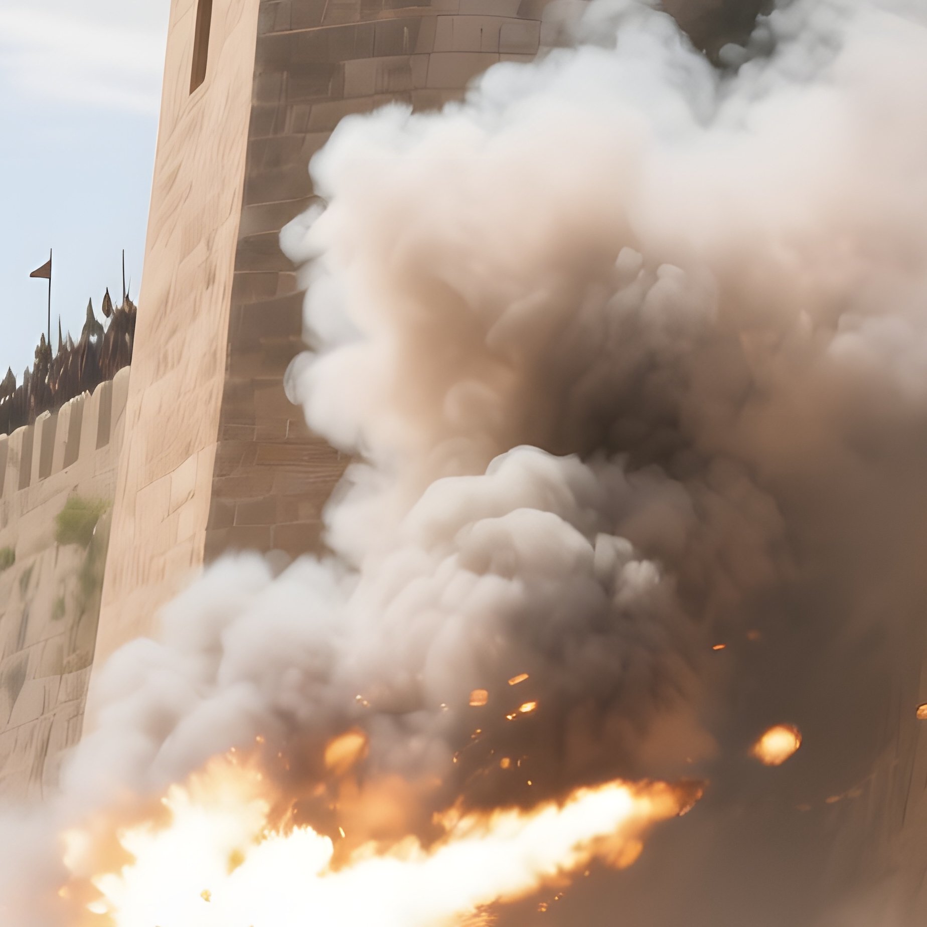 A Dramatic Siege Of A Fortified Ottoman Fortress At Midday, Cannons Firing, Smoke Billowing, - Full Resolution Quality Preview