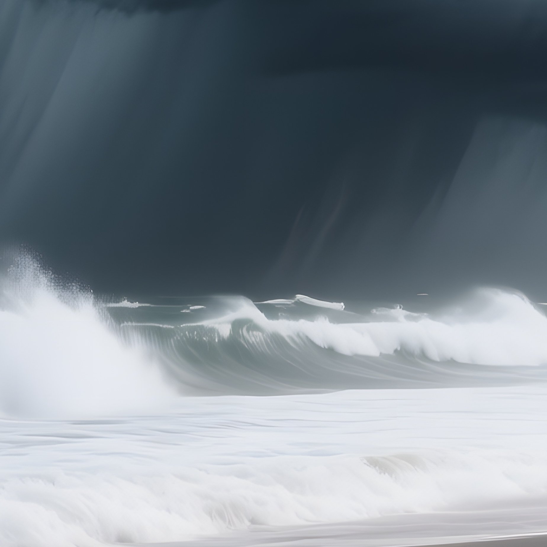 A Dramatic Storm Approaching A Beach, With Dark Clouds Looming Overhead, White Capped Waves - Full Resolution Quality Preview