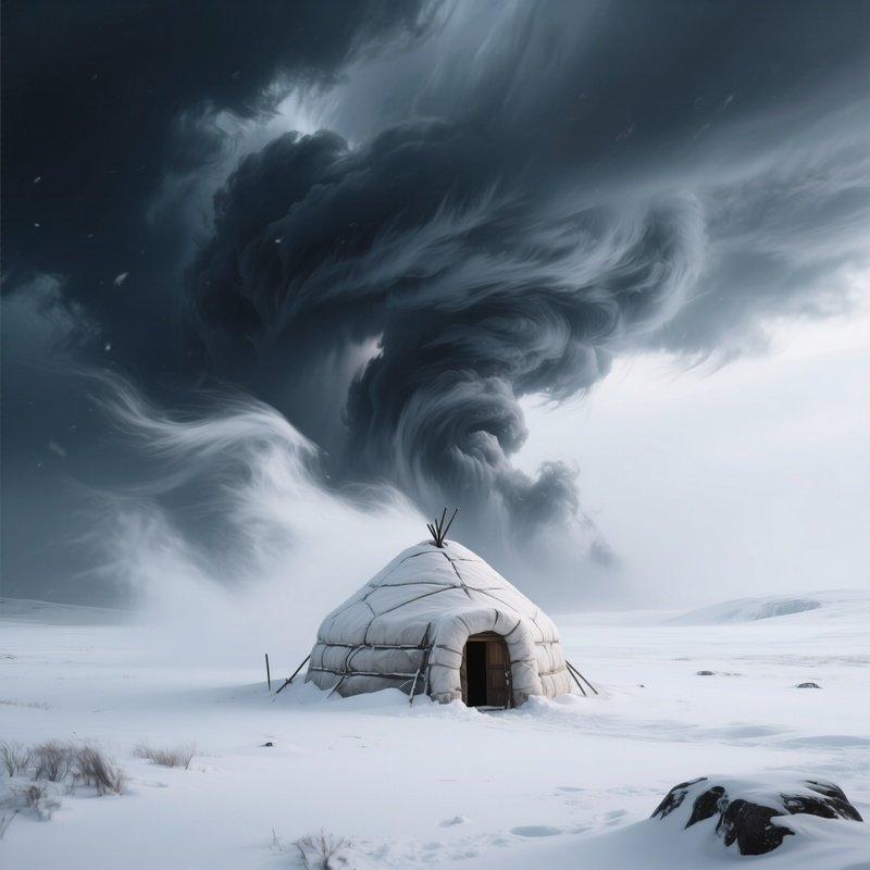 A Dramatic Storm Approaching An Isolated Igloo, Dark Clouds Swirling Overhead While Gusts Whip Snow