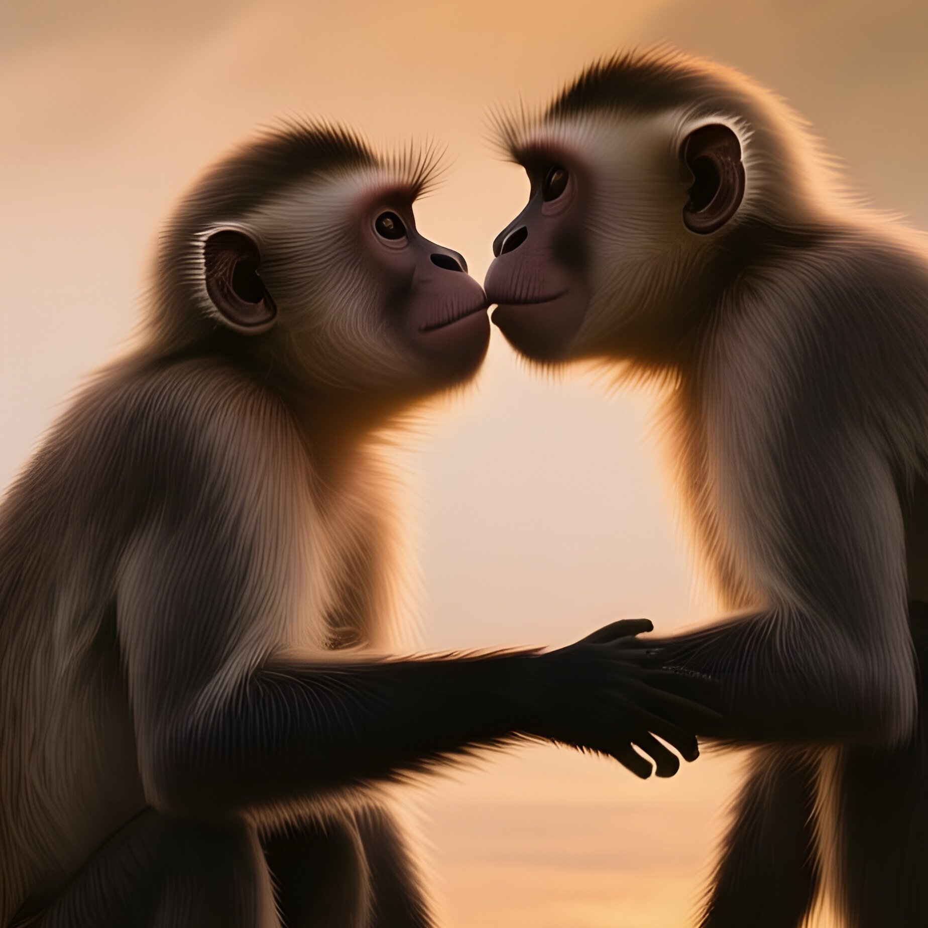 A Dramatic Sunrise Over A Misty River Delta, Two Capuchin Monkeys Perch On A Mangrove Root And - Full Resolution Quality Preview