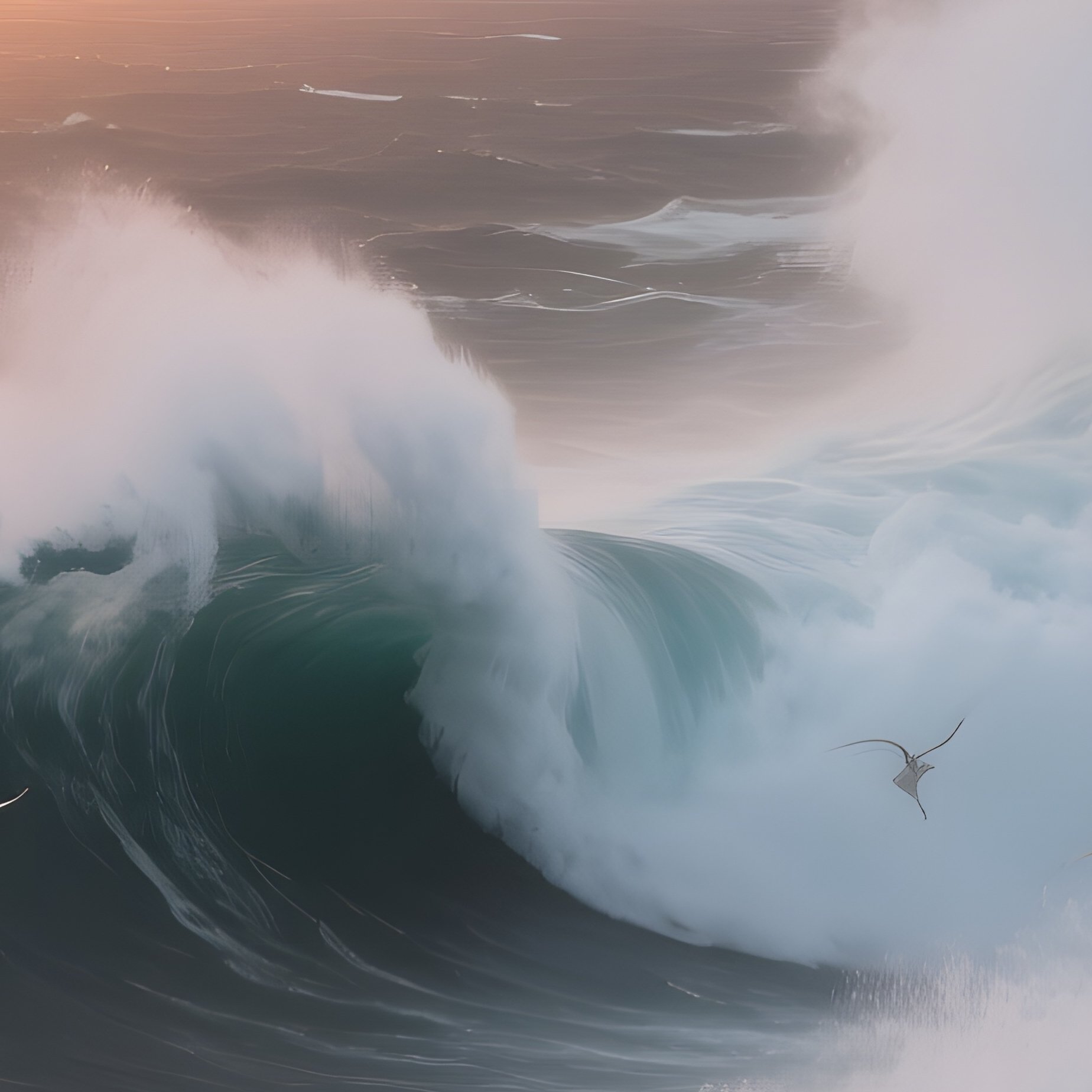 A Dramatic Sunrise Over A Storm‑Tossed Sea, Towering Waves Crashing Against A Rugged Coastline, - Full Resolution Quality Preview