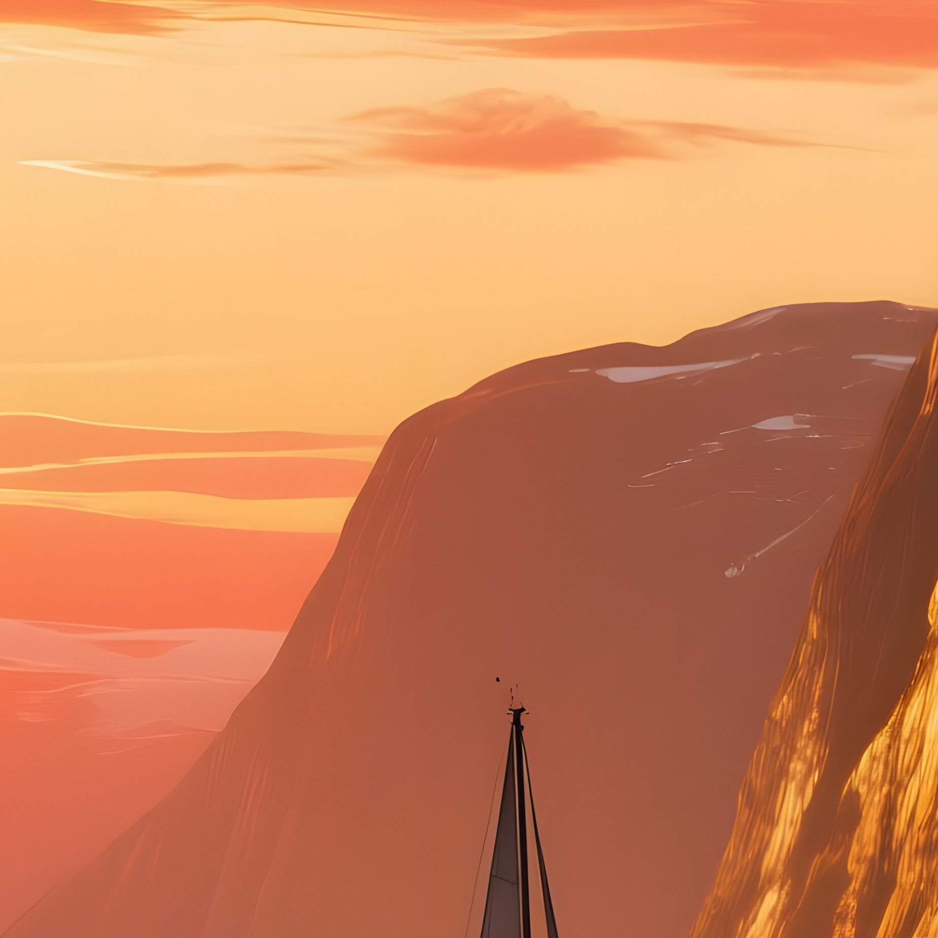 A Dramatic Sunset Over A Jagged Fjord, Steep Cliffs Painted Gold, A Solitary Sailboat Gliding - Full Resolution Quality Preview