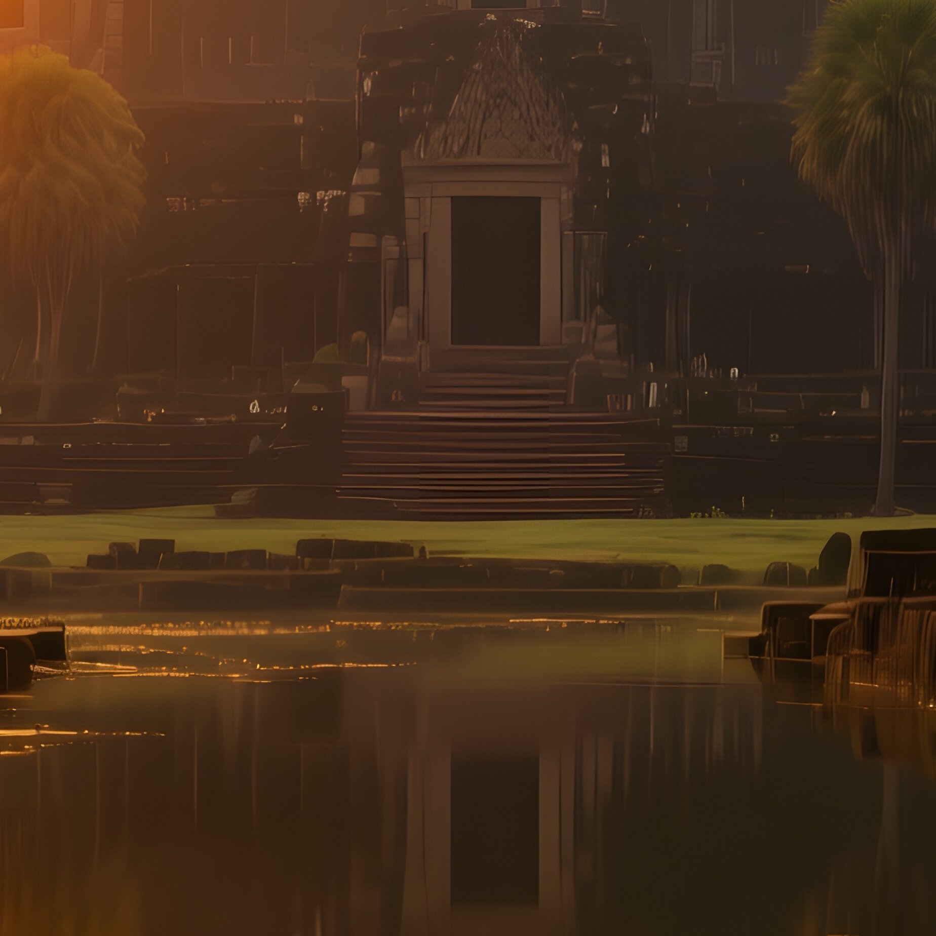 A Dramatic Sunset Over The Ancient Ruins Of Angkor Wat Reflected In A Still Moat, Golden Hues - Full Resolution Quality Preview