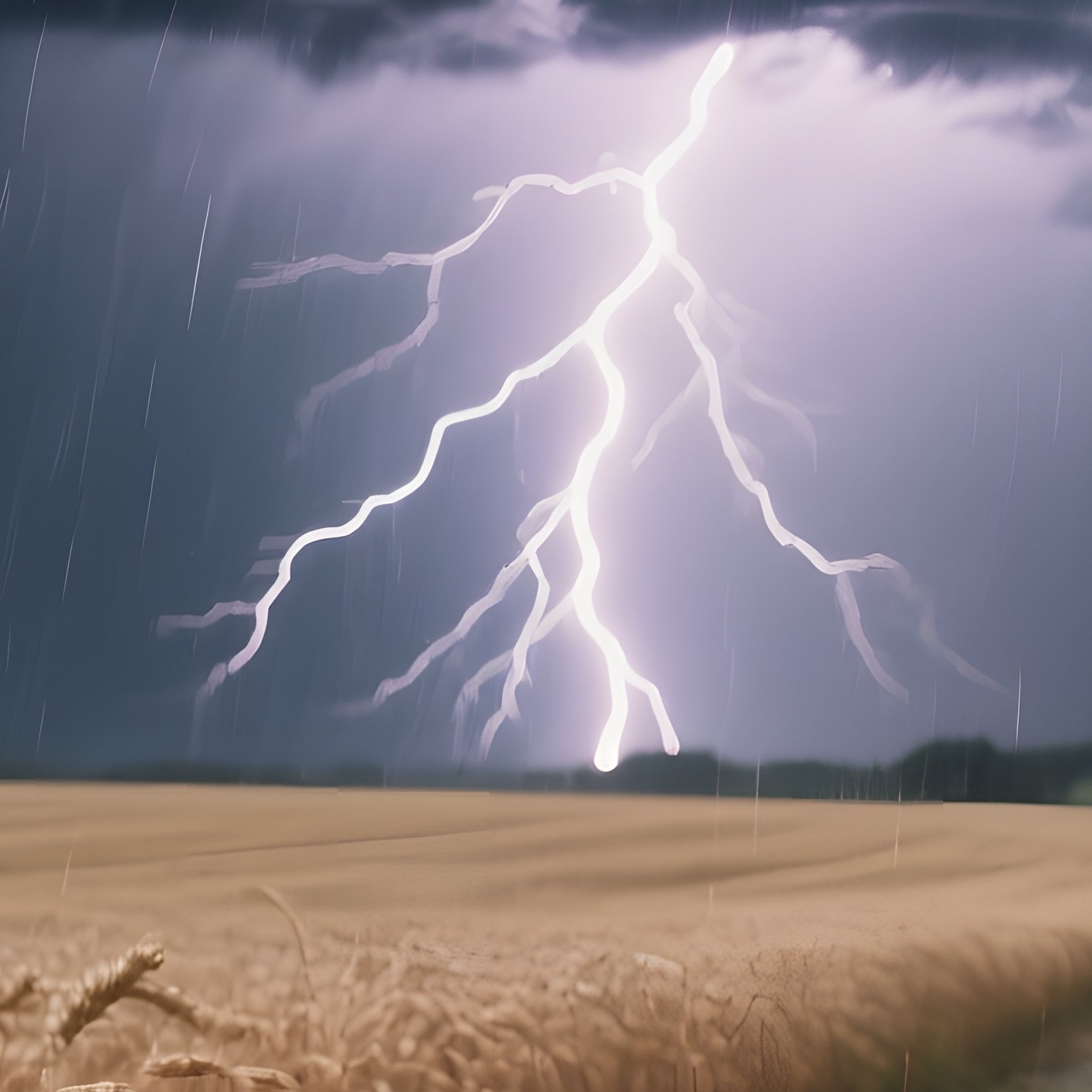 A Dramatic Thunderstorm Over A Wheat Field, Dark Rolling Clouds Illuminated By Occasional - Full Resolution Quality Preview
