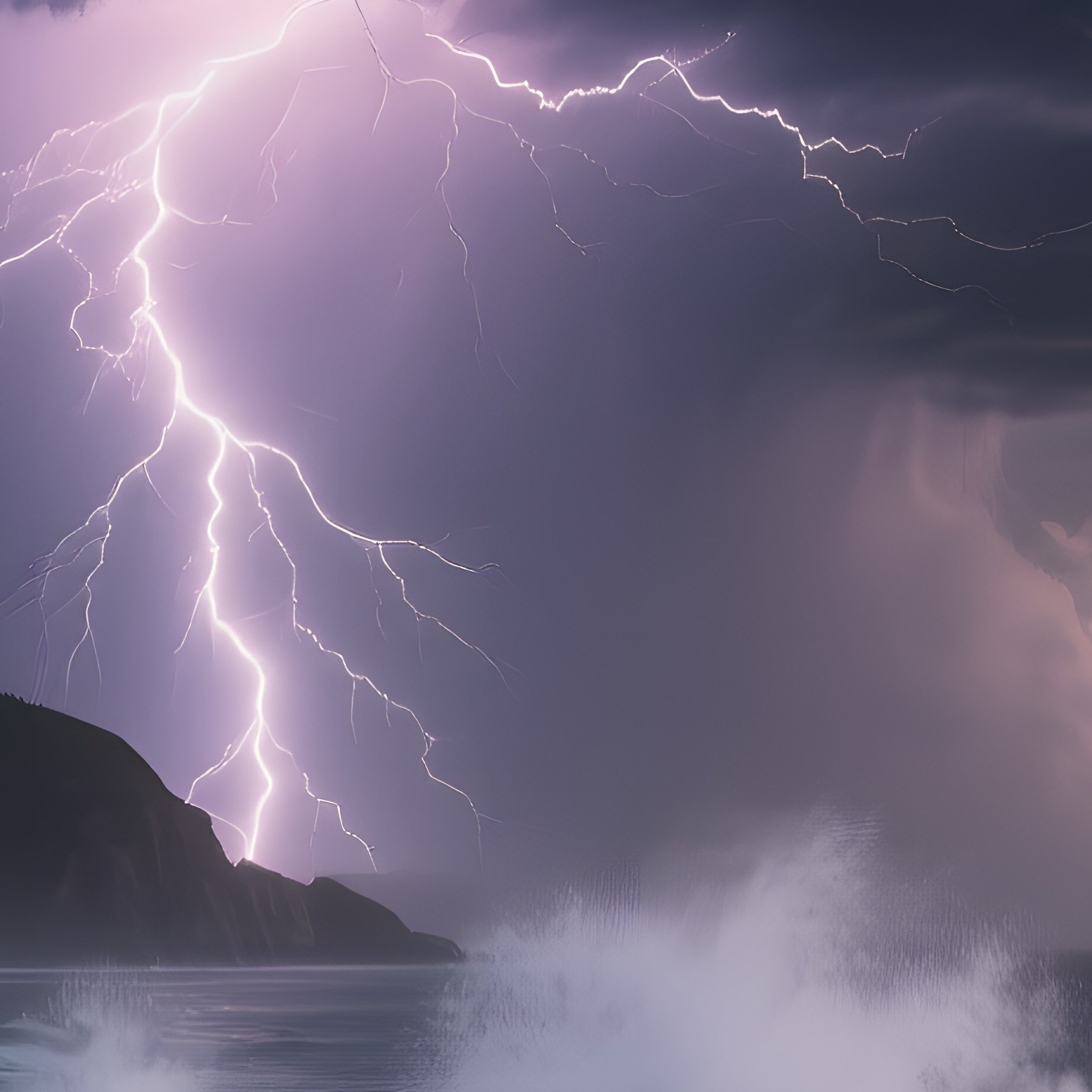 A Dramatic Thunderstorm Rolling Over A Rocky Coastline At Dusk, Dark Clouds Swirling, Lightning - Full Resolution Quality Preview