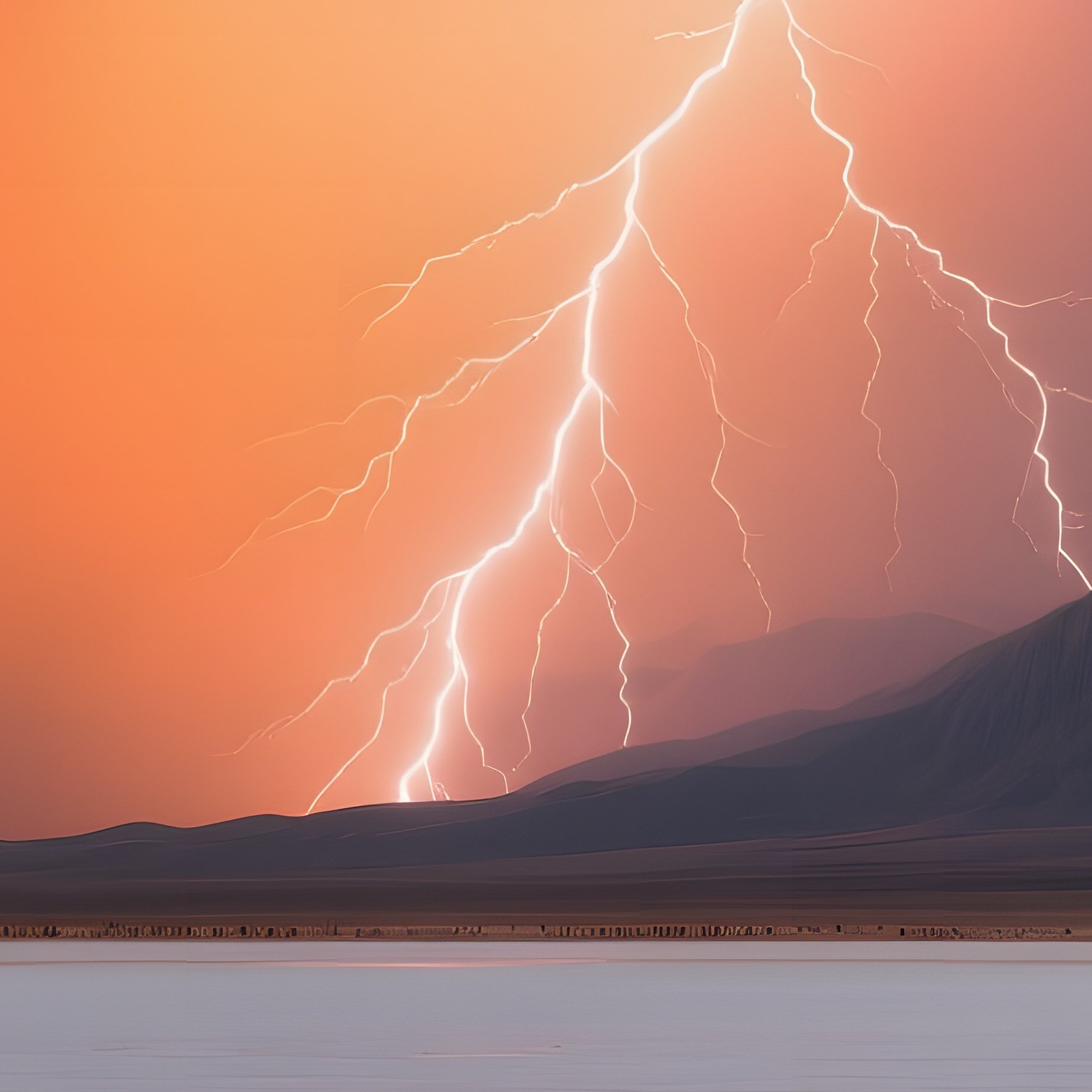 A Dramatic Thunderstorm Rolling Over The Great Salt Lake, Lightning Striking Water, Orange Sky - Full Resolution Quality Preview