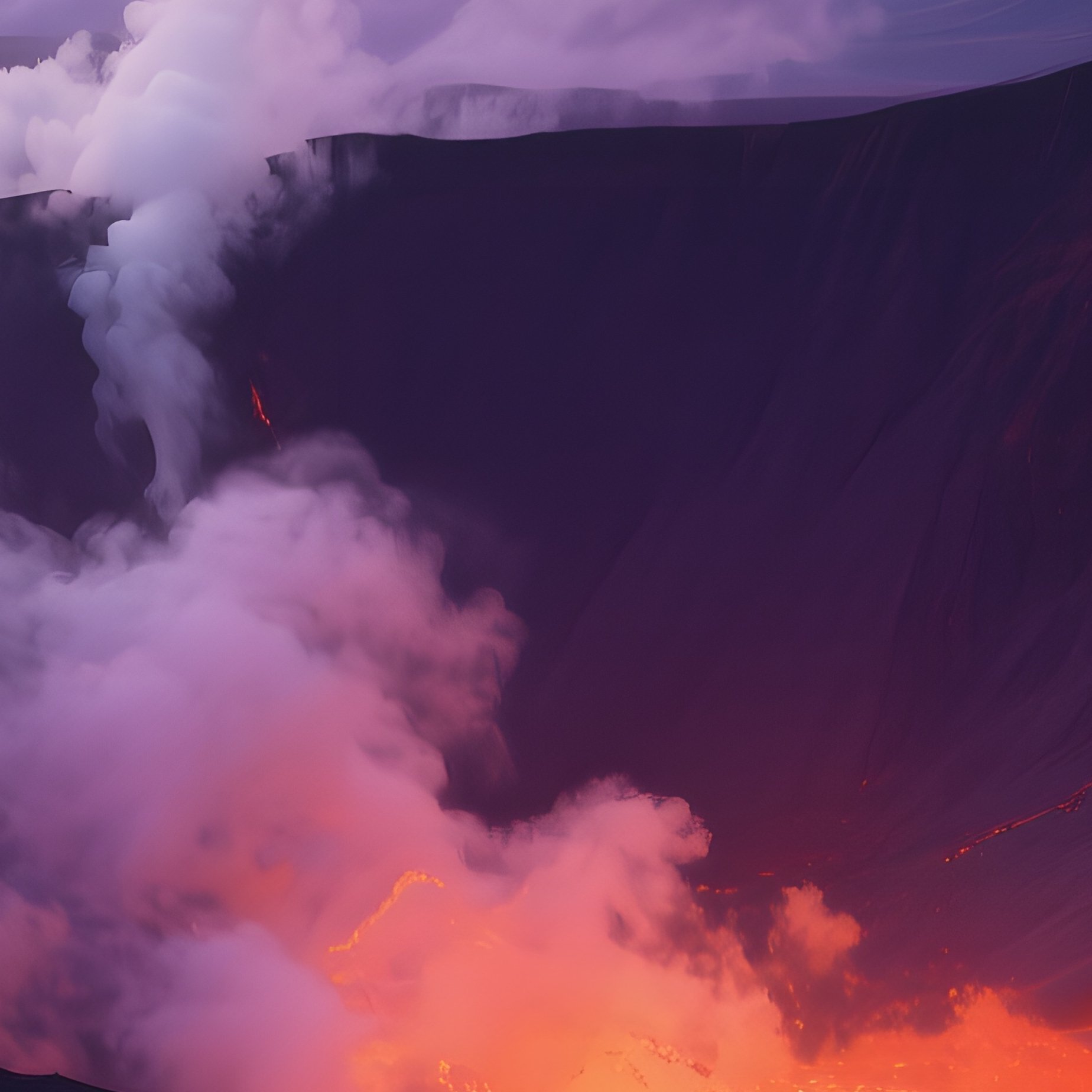 A Dramatic Volcanic Crater Rim At Dawn, Lava Flow Glowing Molten Orange, Clouds Swirling In Deep - Full Resolution Quality Preview