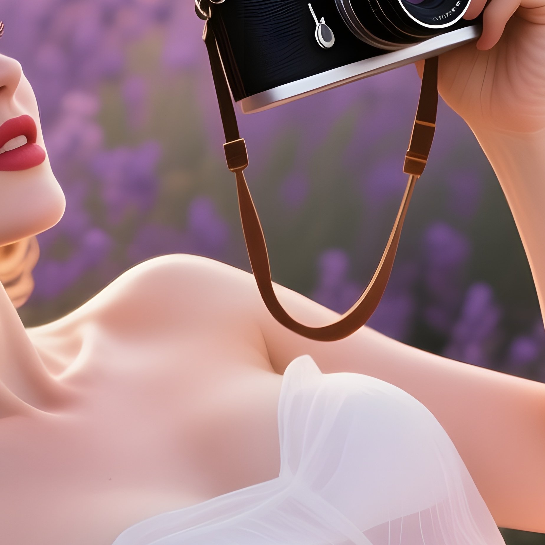 A Dreamy Lavender Field At Golden Hour, A Romantic Pin‑Up In A Sheer White Dress That Leaves - Full Resolution Quality Preview