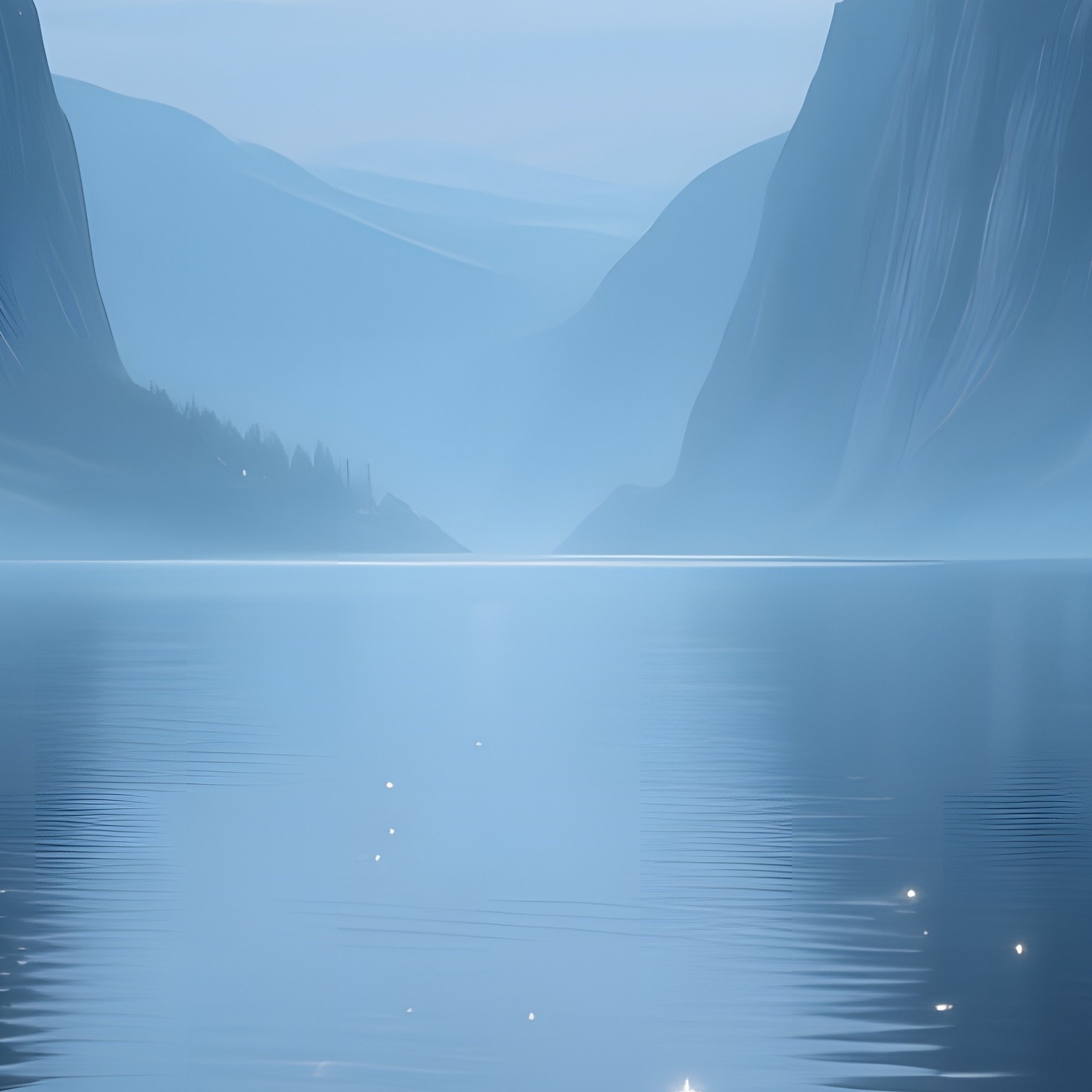 A Dreamy Scene Of A Moonlit Lake Surrounded By Towering Cliffs, Silver‑White Water Lilies - Full Resolution Quality Preview