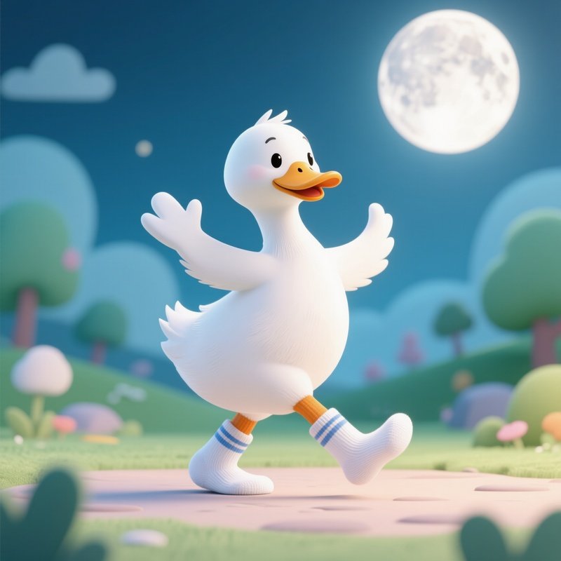 A Duck Wearing Socks And Moonwalking