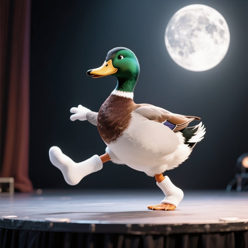 A Duck Wearing Socks And Moonwalking