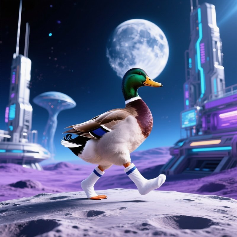 A Duck Wearing Socks And Moonwalking Science Fiction