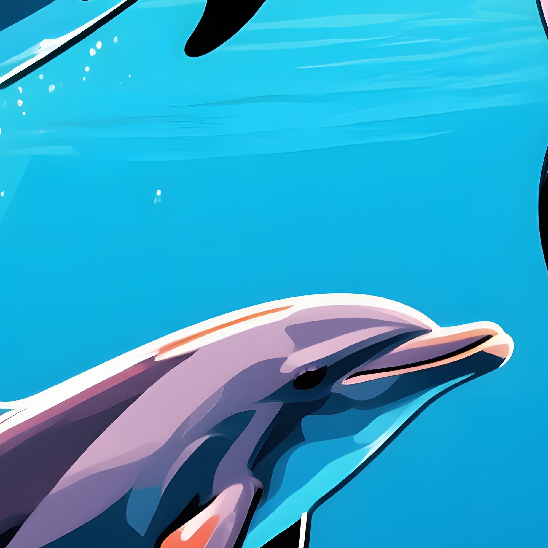 A Dynamic Underwater Scene Where Dolphins Perform Acrobatic Maneuvers, Their Bodies And The - Full Resolution Quality Preview