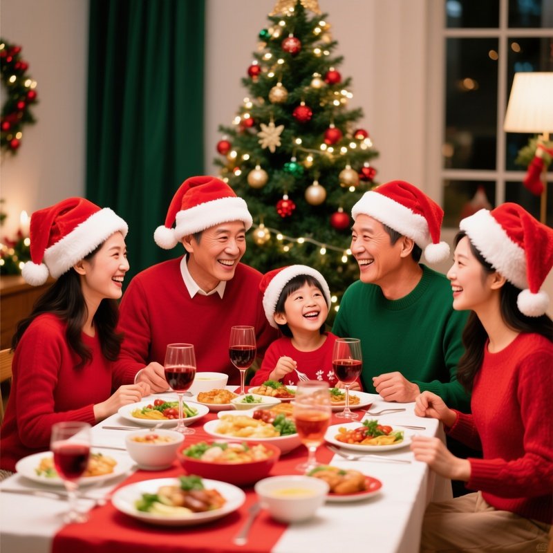 A Family Gathered For A Christmas Meal Christmas Family