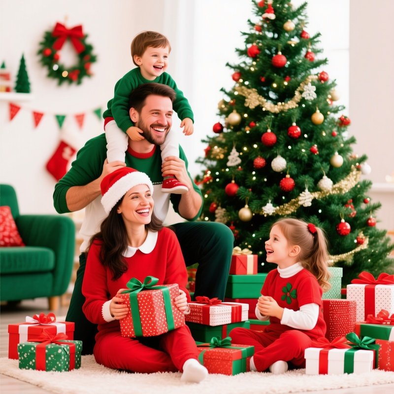 A Family Of Four Celebrating Christmas Christmas Family