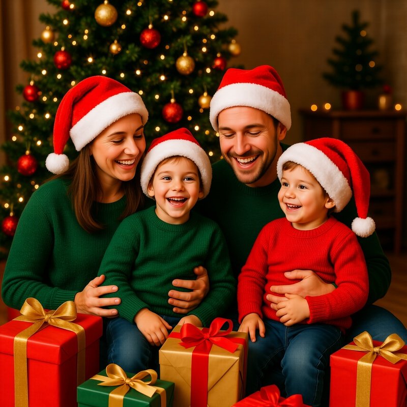 A Family Of Four Celebrating Christmas Christmas Family