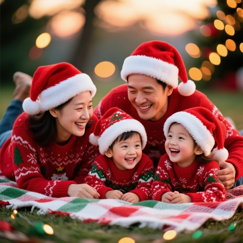 A Family Of Four Dressed In Festive Attire Family Christmas