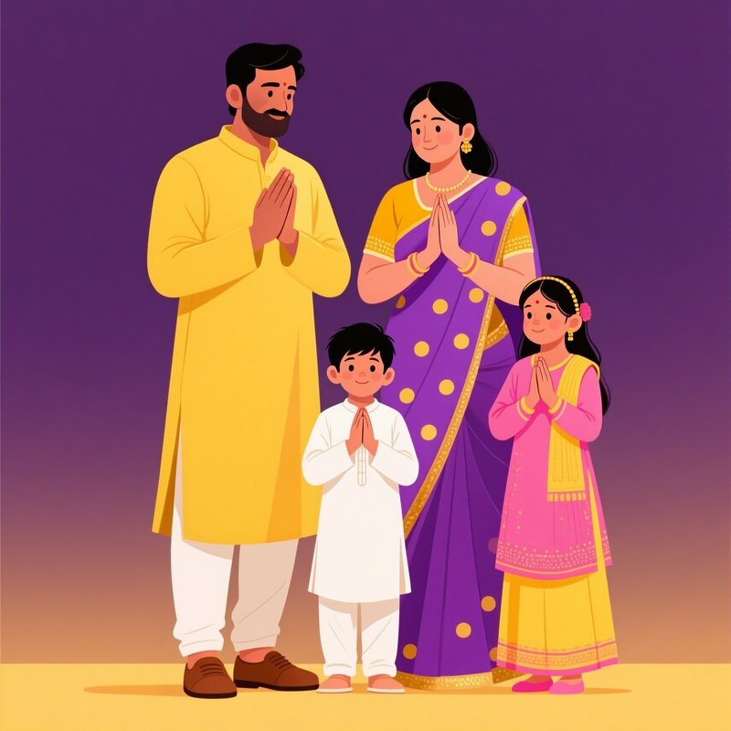 A Family Of Four Dressed In Traditional Indian Attire Family