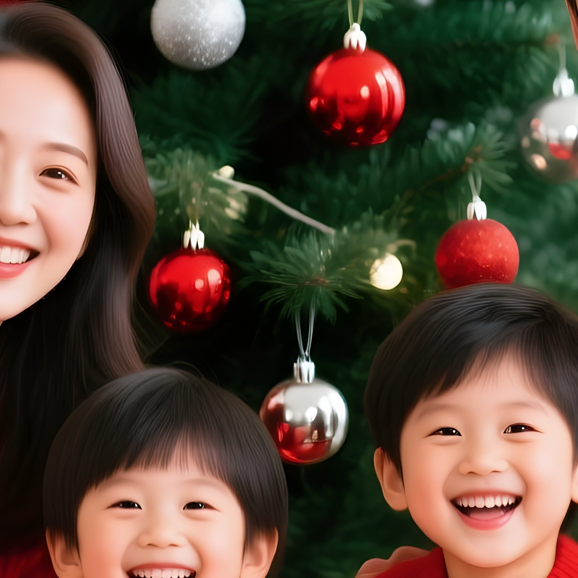 A Family Of Four Posing In Front Of A Christmas Tree Christmas - Full Resolution Quality Preview