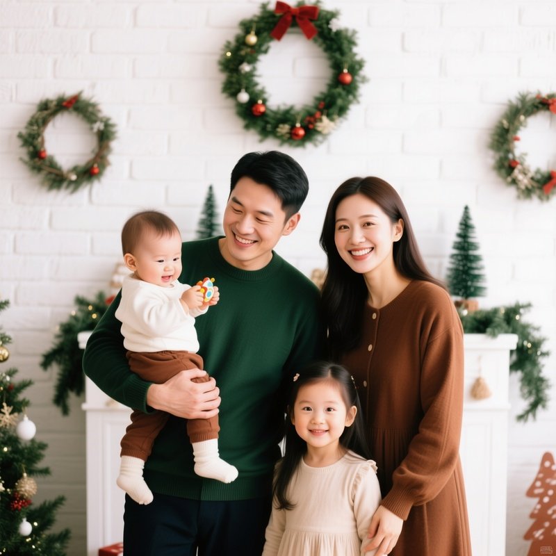 A Family Of Four Posing Together Family Christmas
