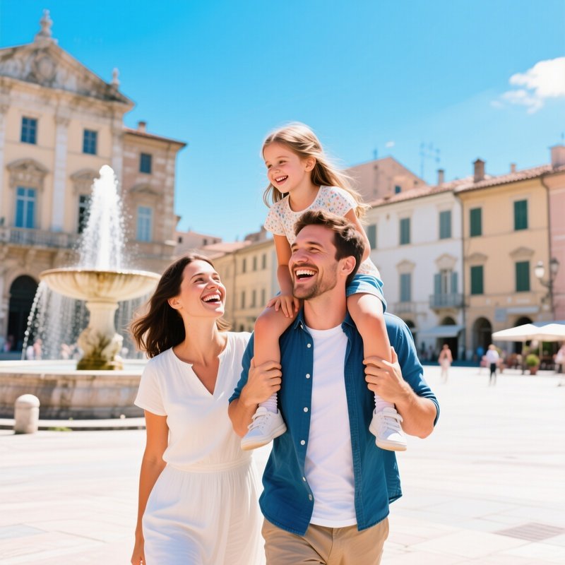 A Family Of Three Enjoying A Day Out In An Urban Setting Family