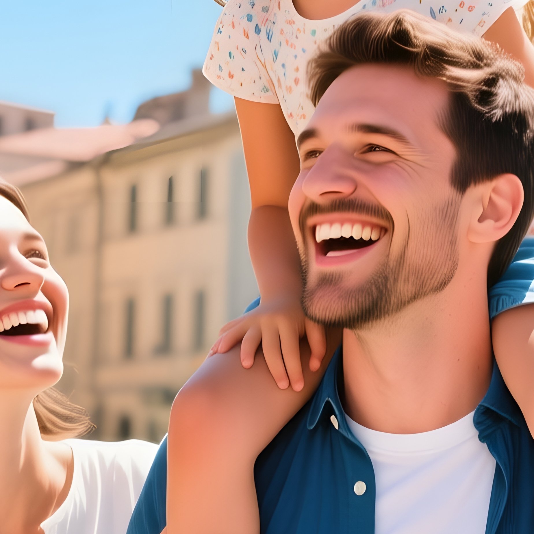 A Family Of Three Enjoying A Day Out In An Urban Setting Family - Full Resolution Quality Preview