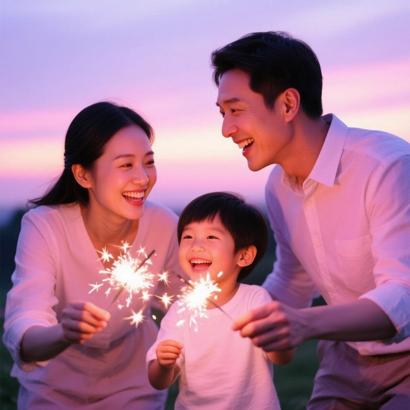 A Family Of Three Holding Sparklers Family Sparklers