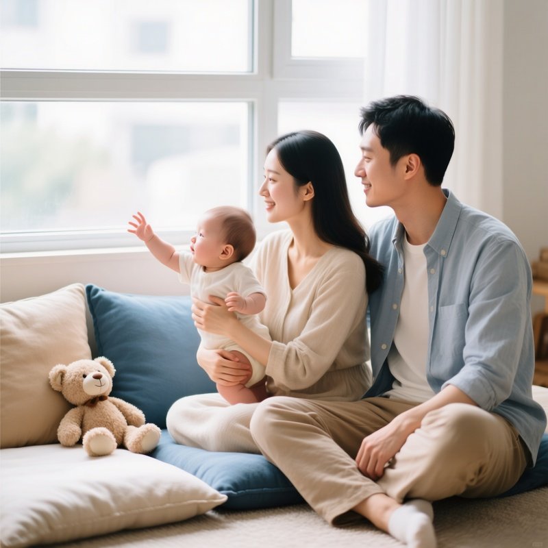 A Family Of Three Sitting By A Window Family Togetherness