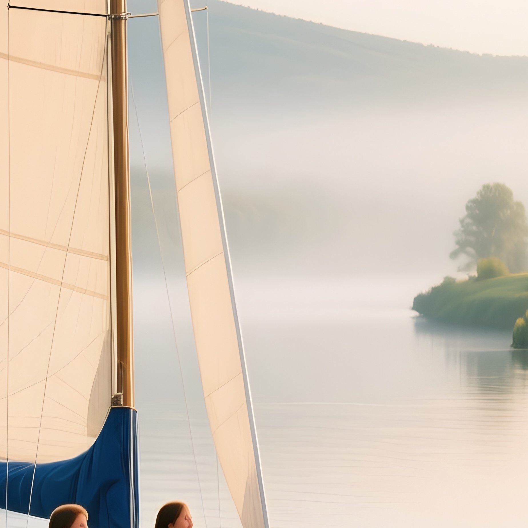 A Family Sailing Boat Approaching A Quiet River Mouth - Full Resolution Quality Preview