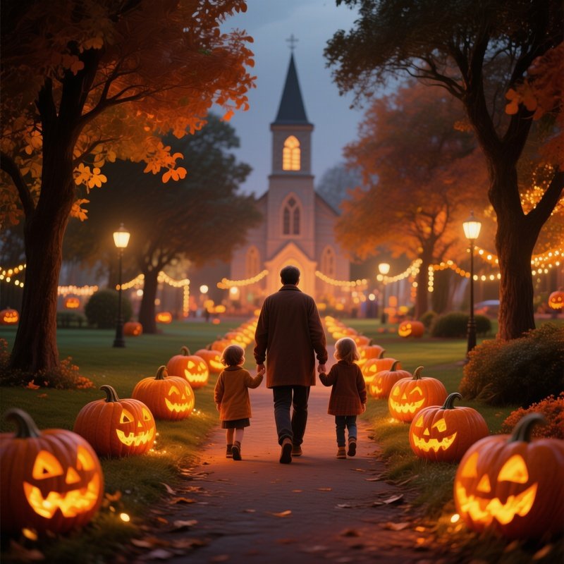 A Family Walking Through A Halloween Themed Scene Halloween Family
