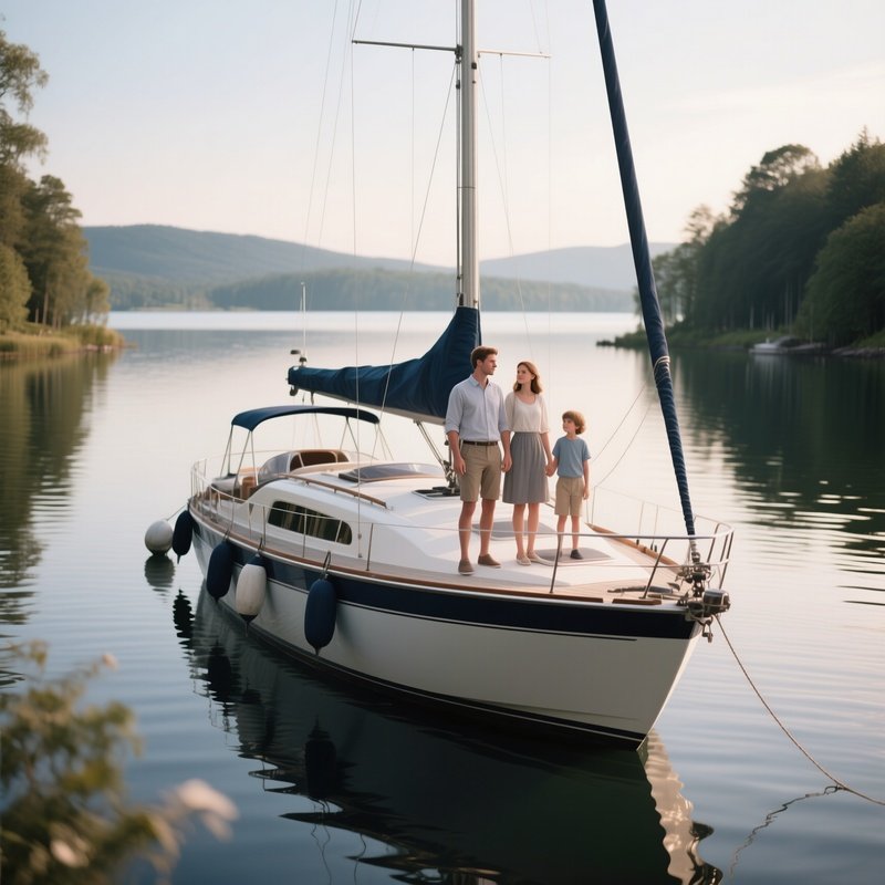A Family Yacht Anchored Near A Calm Lake Inlet