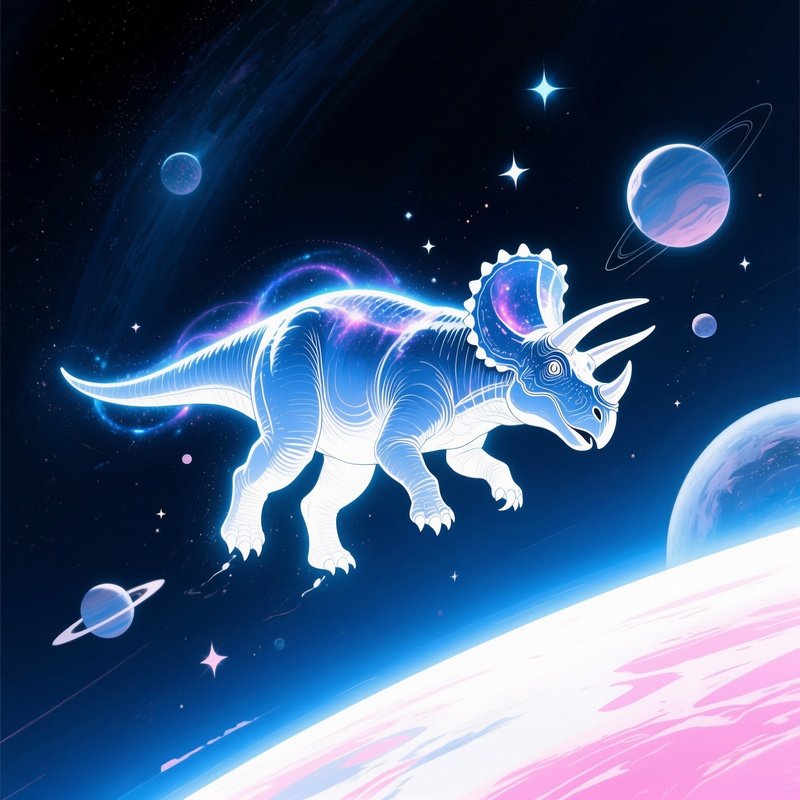A Fantasy Illustration Of A Triceratops In Space