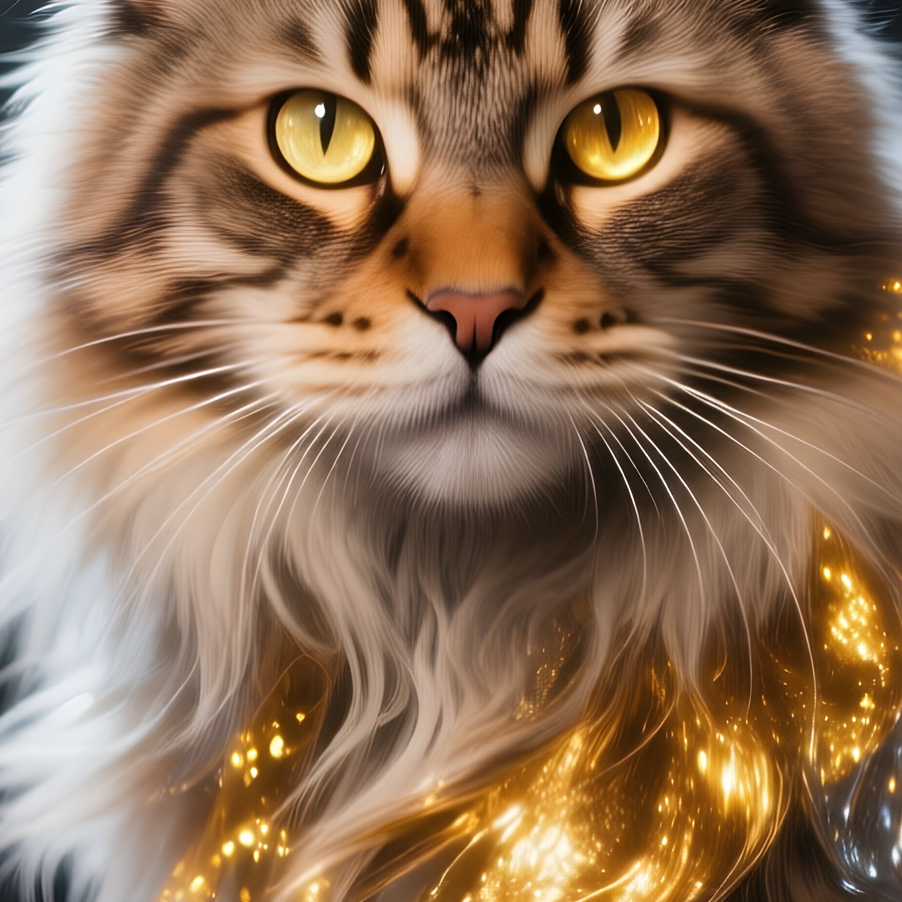 A Fantasy Maine Coon Cat Sneaking Between Curtains - Full Resolution Quality Preview