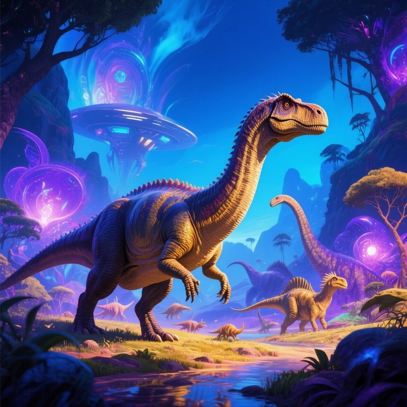 A Fantasy Scene With An Edmontosaurus In A Digital Art Style