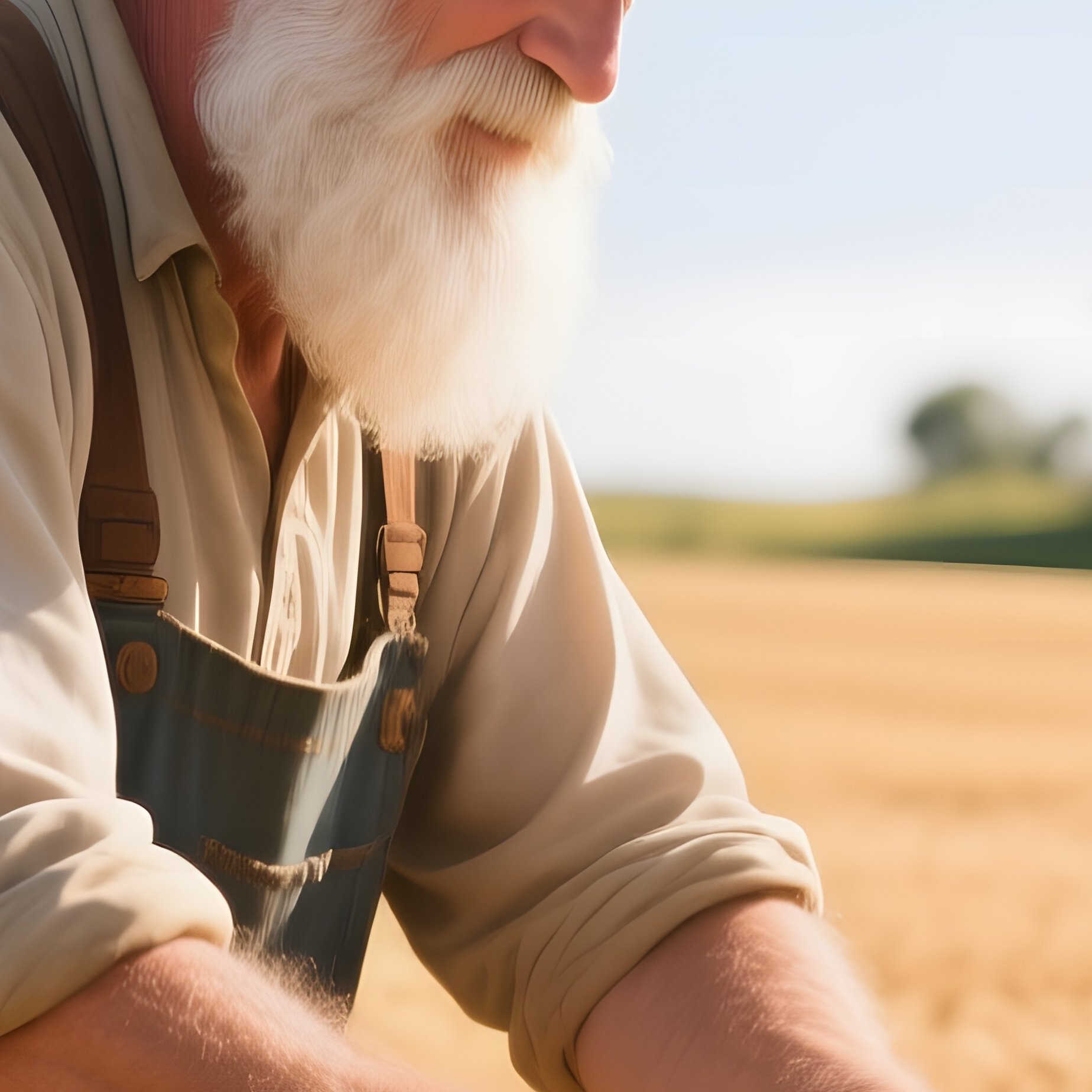 A Farmer With A Sun‑Kissed White Beard Harvests Golden Wheat Fields Under A Bright Midday Sky, A - Full Resolution Quality Preview
