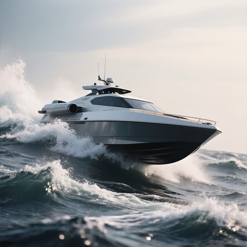 A Fast Interceptor Boat Cutting Across Rough Waves