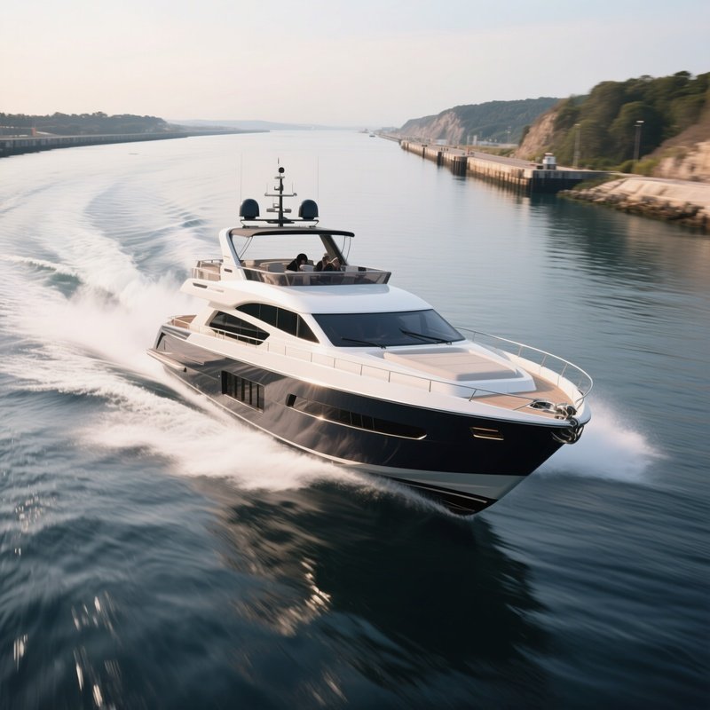 A Fast Luxury Yacht Speeding Across An Open Channel