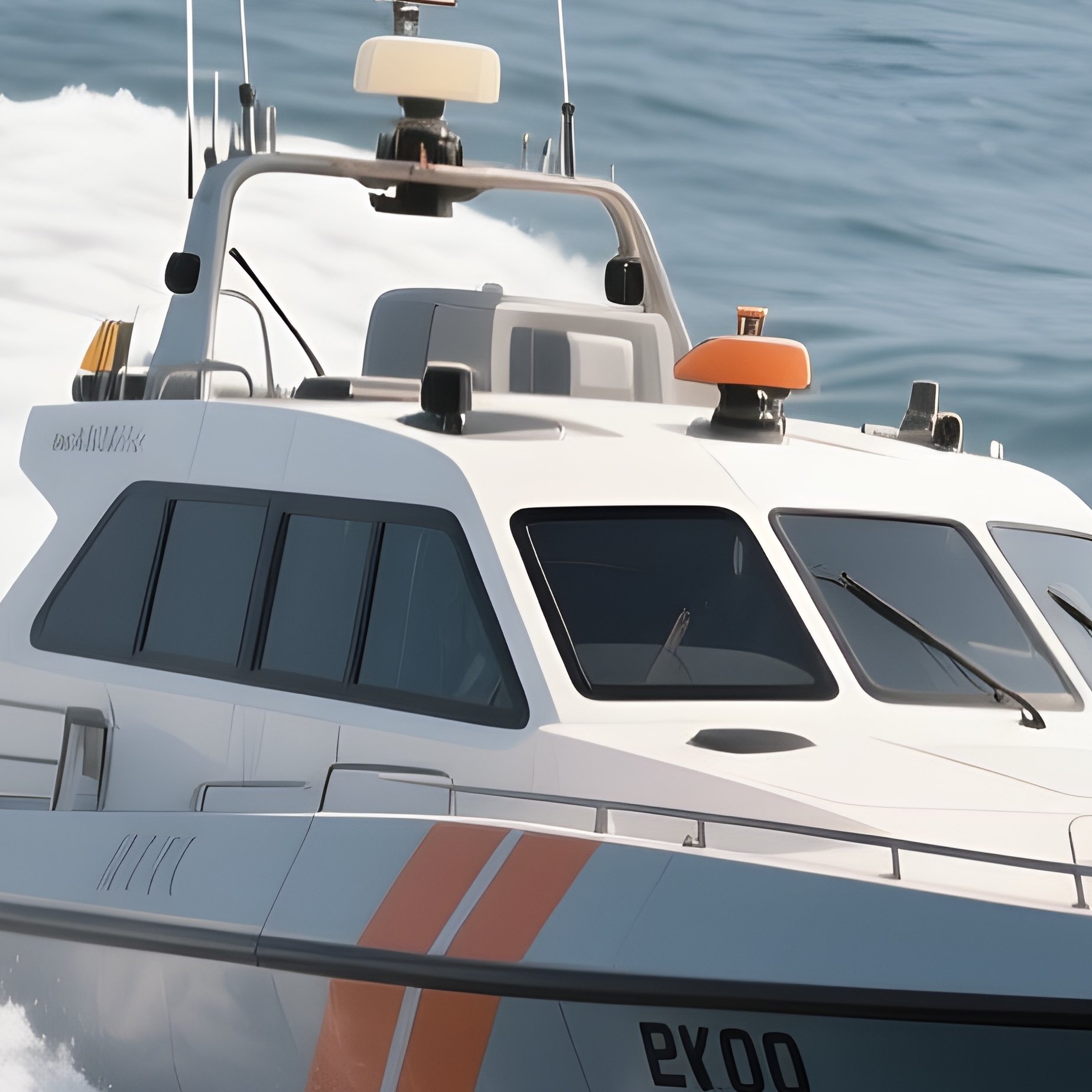 A Fast Patrol Boat Riding Over Whitecaps In Open Sea - Full Resolution Quality Preview