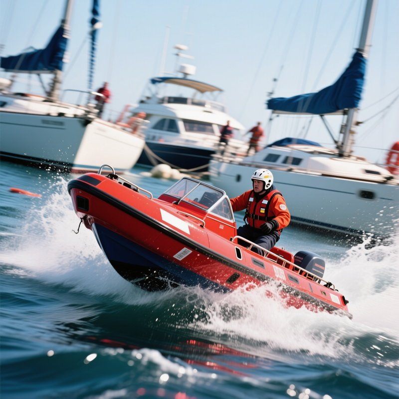 A Fast Rescue Craft Moving Between Anchored Yachts 3