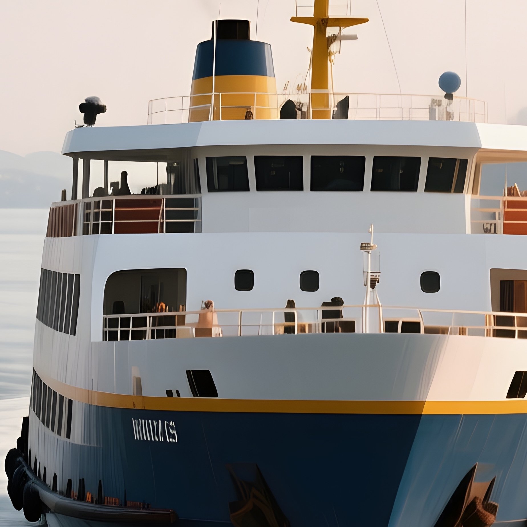 A Ferry Navigating Around Anchored Cargo Ships - Full Resolution Quality Preview