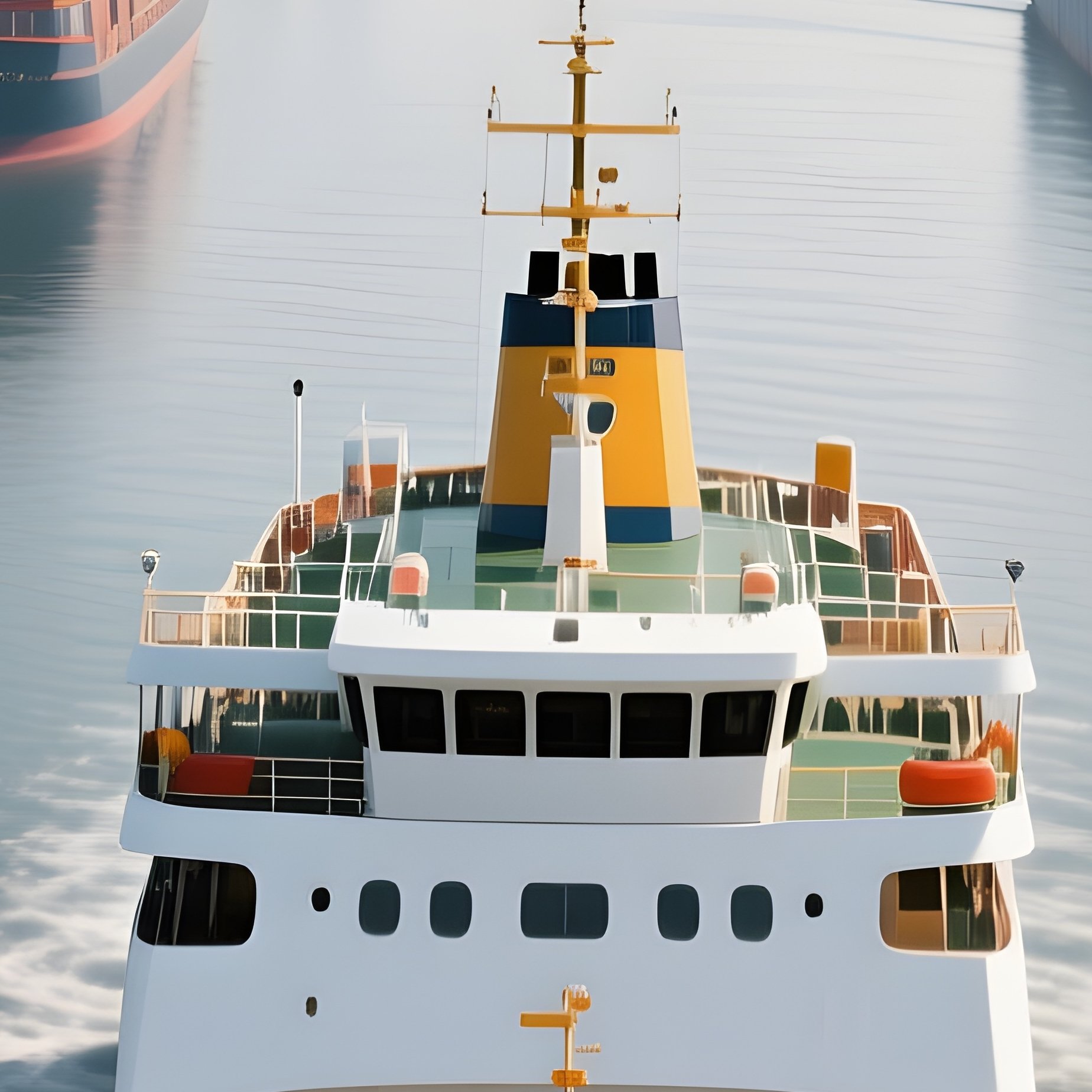 A Ferry Navigating Between Busy Cargo Piers - Full Resolution Quality Preview
