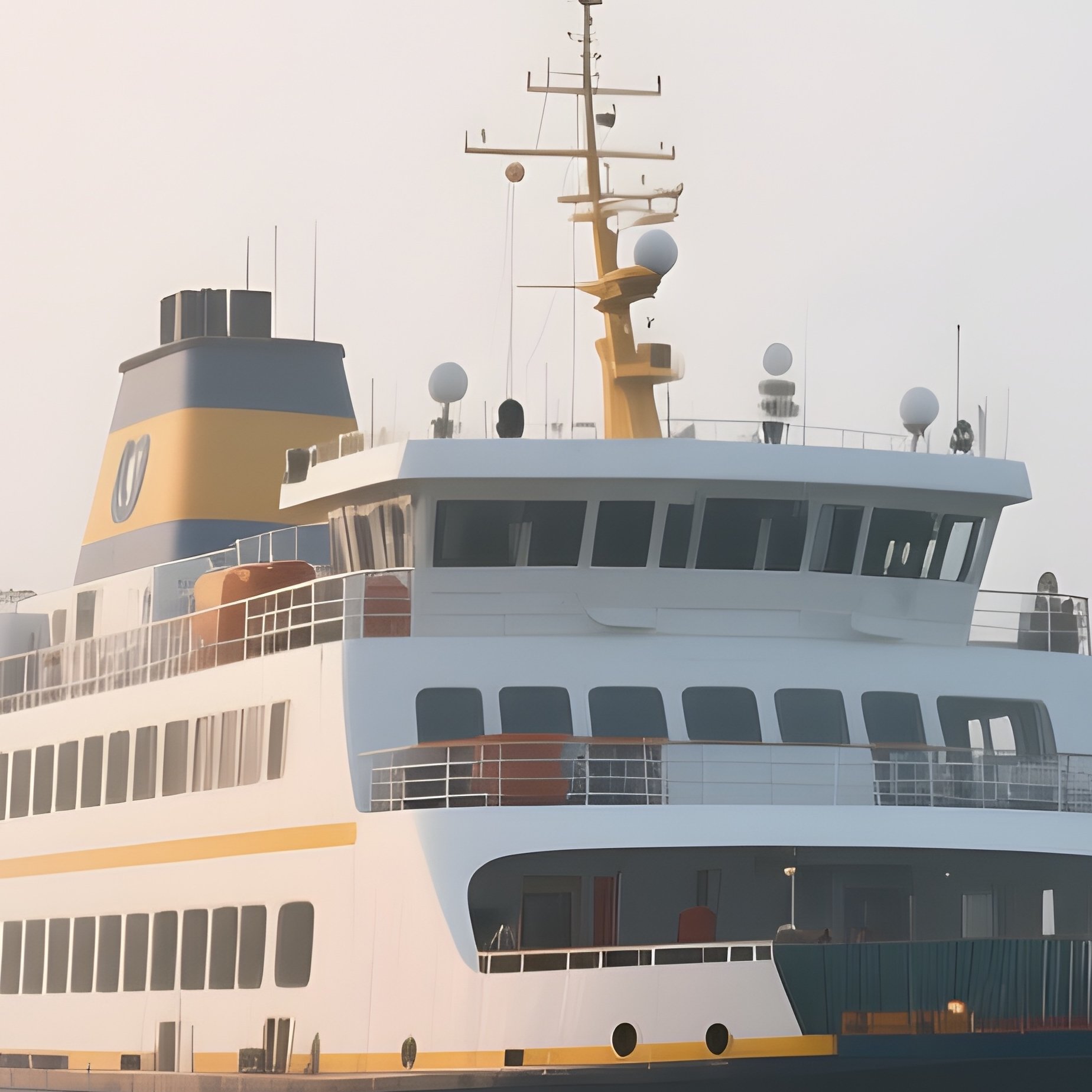 A Ferry Navigating Through Light Morning Fog Near A Marina - Full Resolution Quality Preview