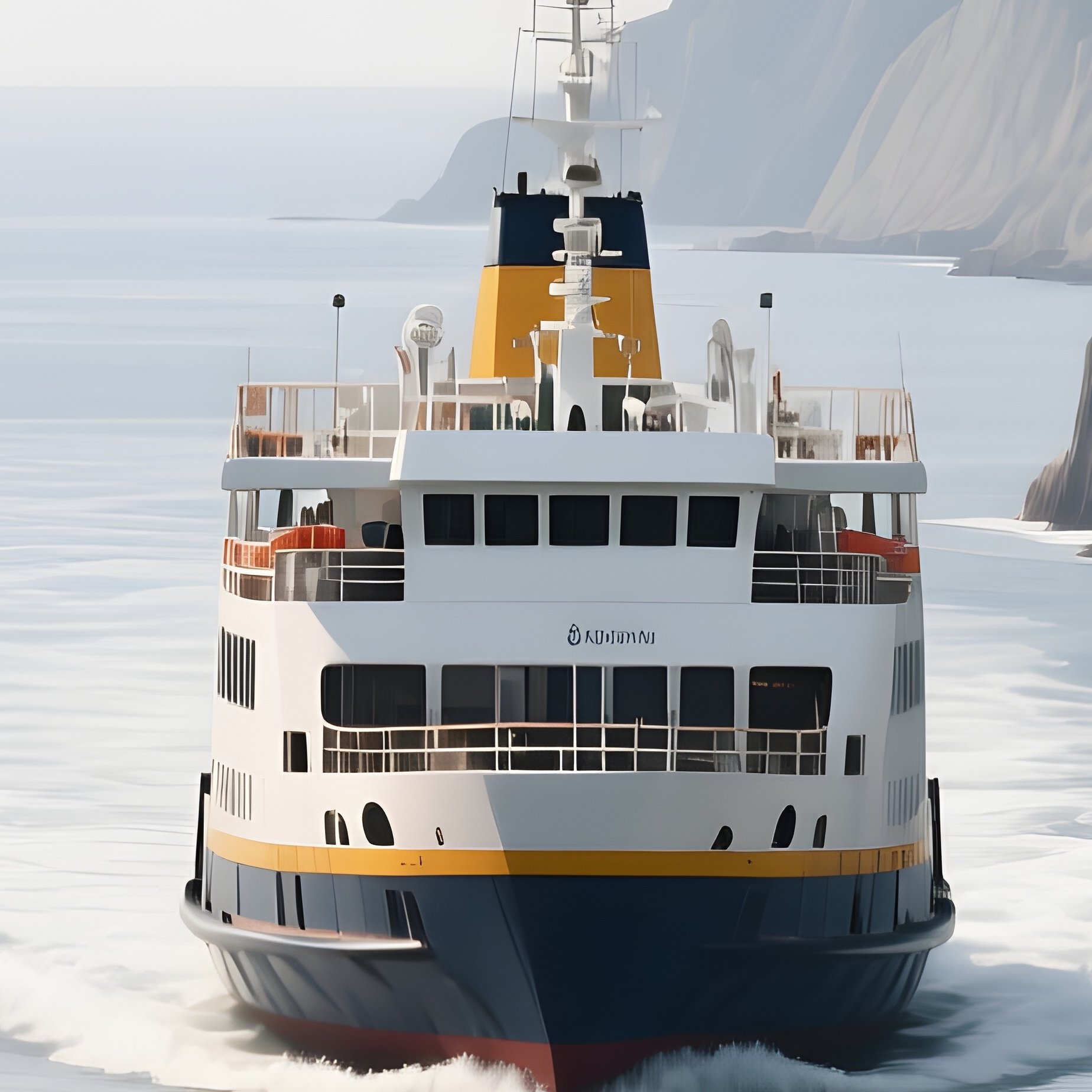 A Ferry Navigating Through Narrow Coastal Rock Formations - Full Resolution Quality Preview