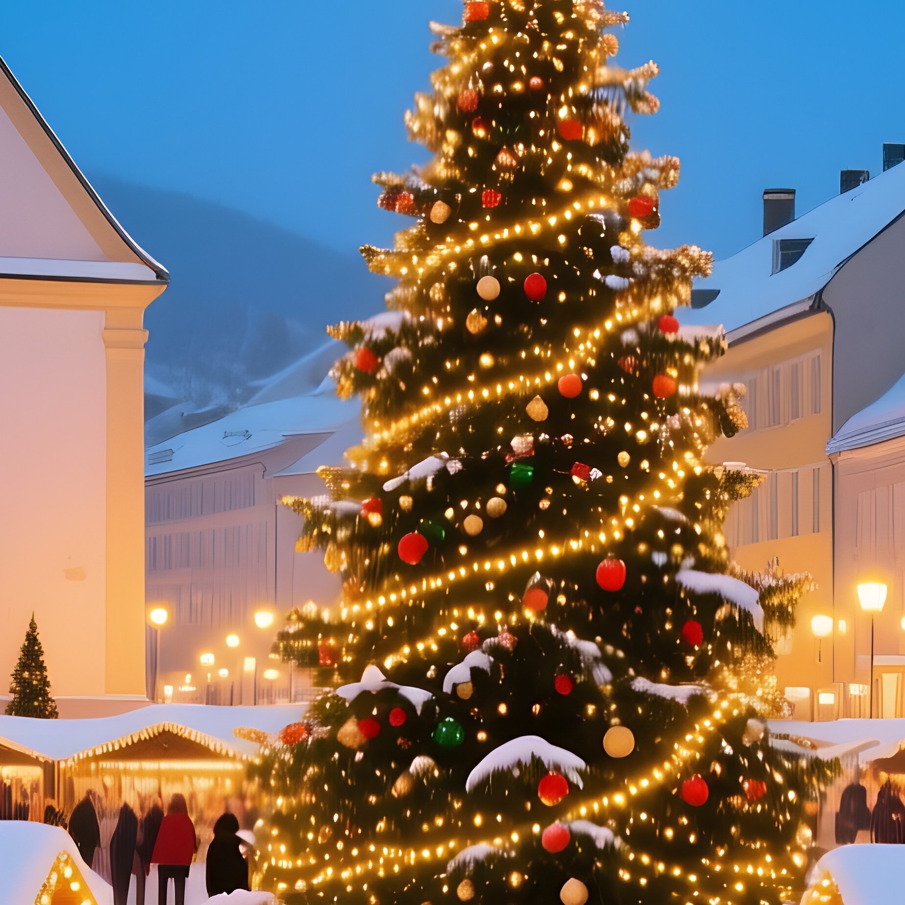 A Festive Christmas Market In A Snowy Town Square Christmas Market - Full Resolution Quality Preview