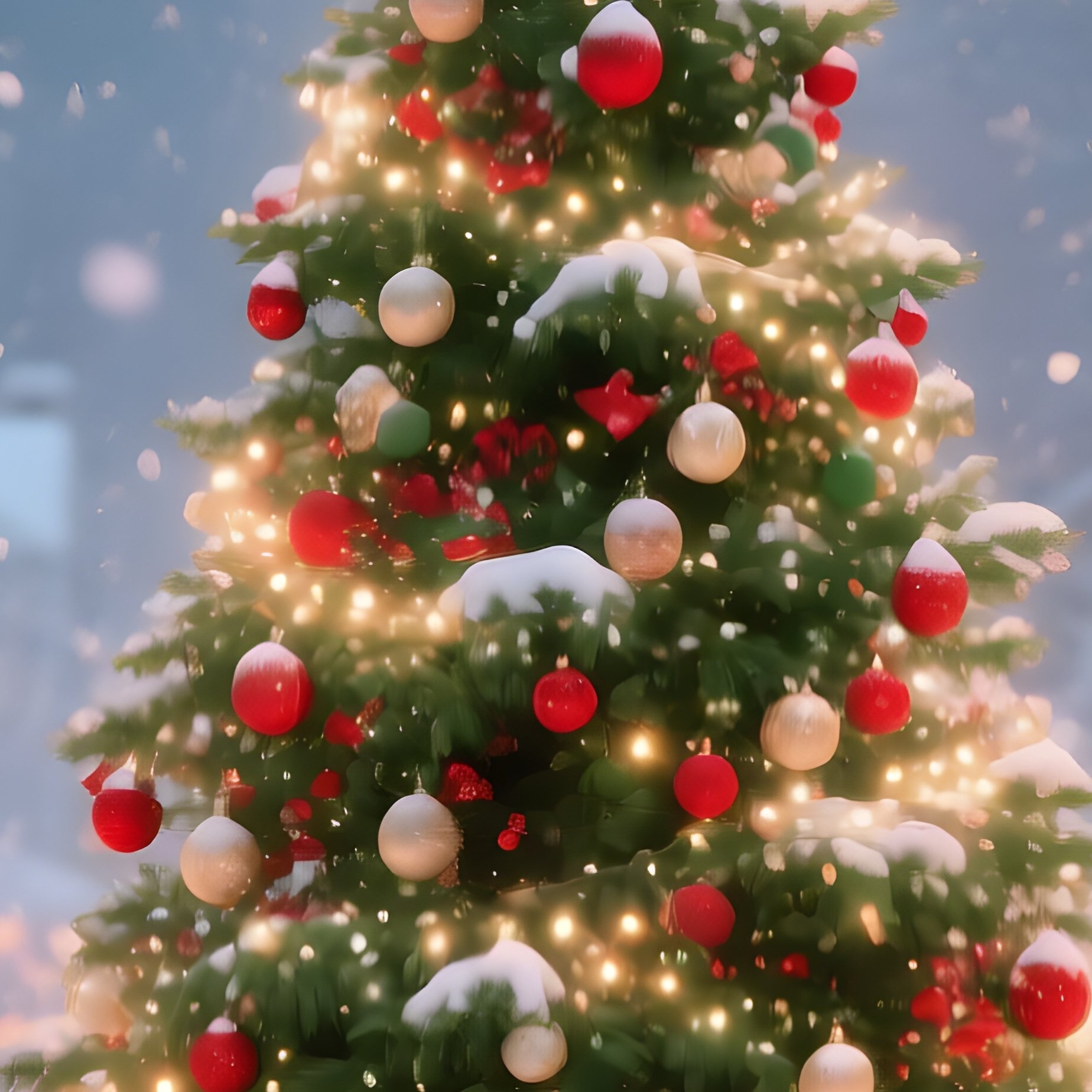 A Festive Christmas Tree In A Snowy Neighborhood Christmas Winter - Full Resolution Quality Preview