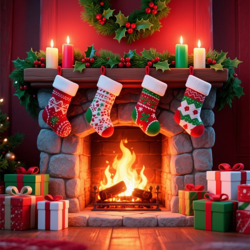 A Festive Fireplace Scene Christmas Holiday