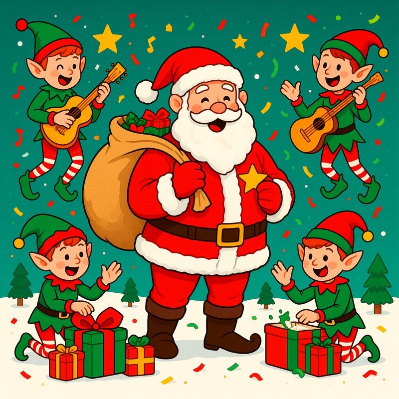 A Festive Scene Featuring A Character Dressed As Santa Claus