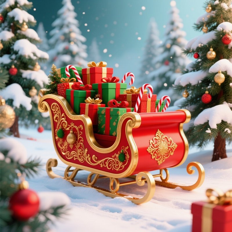 A Festive Sleigh Filled With Christmas Gifts Christmas Sleigh