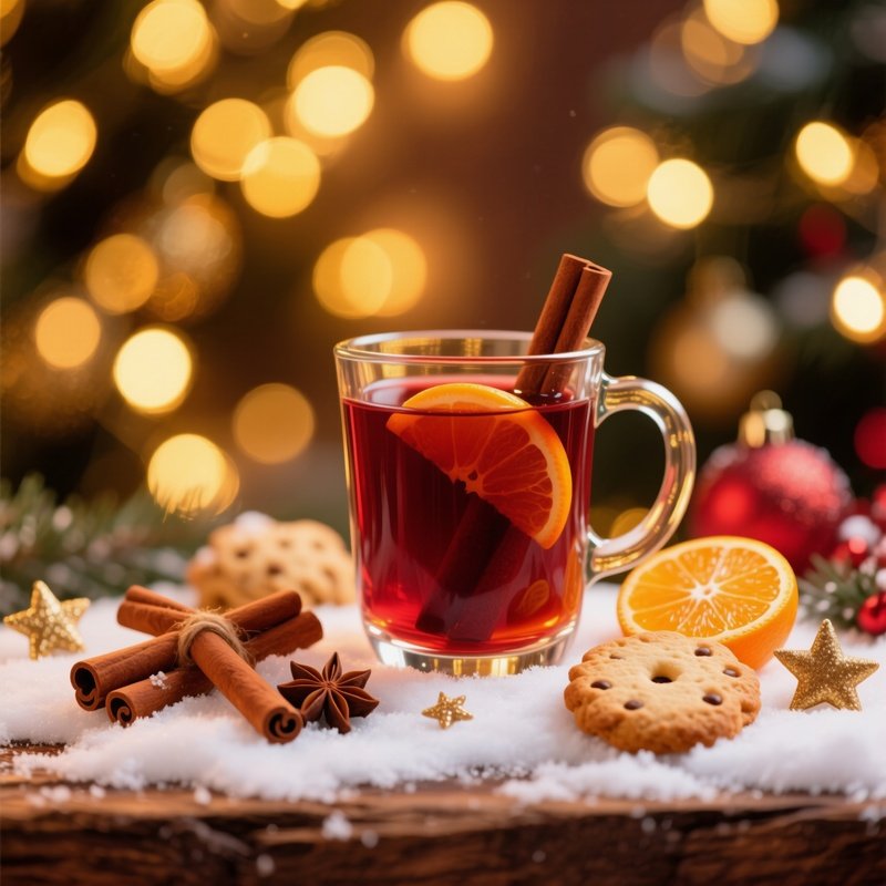 A Festive Winter Scene Featuring A Glass Of Mulled Wine Winter